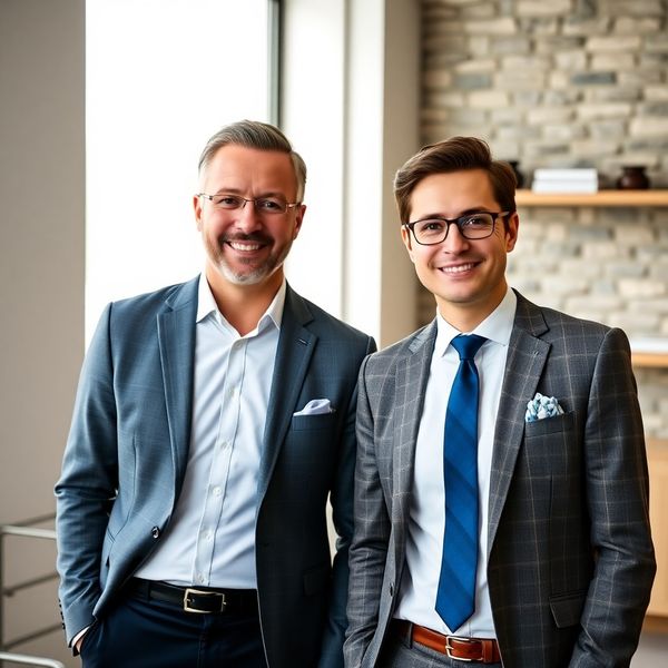 Portret partnerjev Krajnc in Novak v svetli pisarni v Novem Mestu